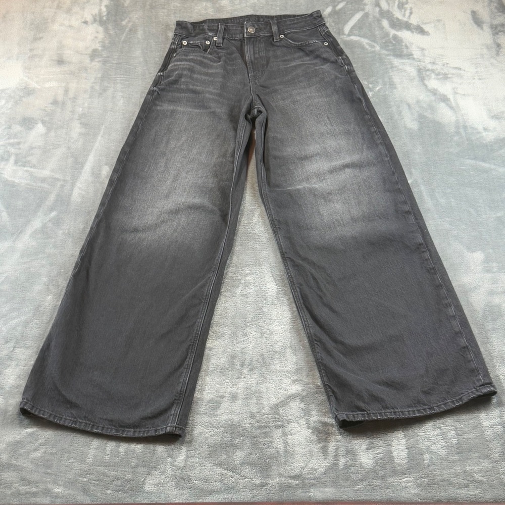 American Eagle Strigid Super High Rise Ultra Wide Leg Jeans Black Size 0 Regular